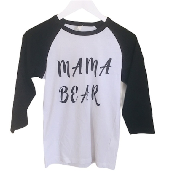 AUTHENTIC TSHIRT COMPANY Mama Bear Print Raglan Varsity Top Tee Ivory/Black XS - Picture 1 of 7